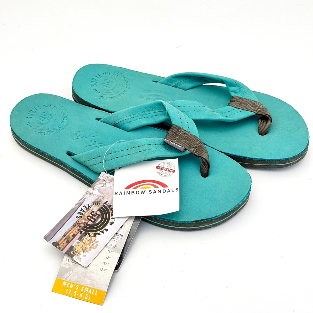 Rainbow Sandals Mens Small 7.5-8.5 50th Anniversary Teal Blue Leather 301AN500